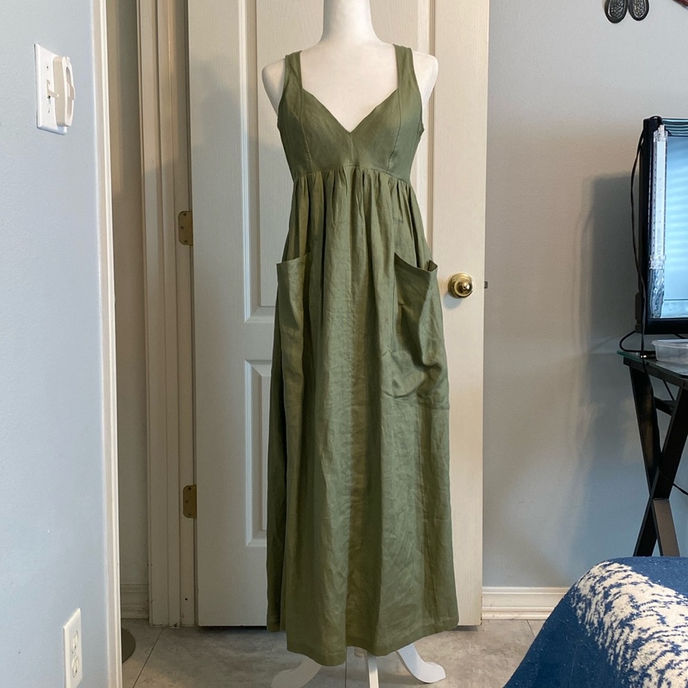 Showpo Linen Dress Cutout Back Sage Green US 6